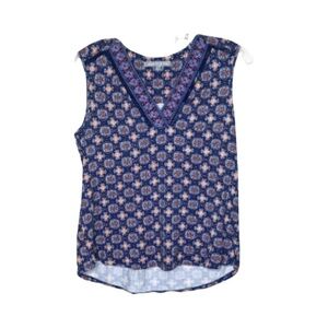 Daniel Rainn Sleeveless Blue Medallion Print Top Blouse Size M